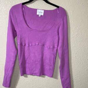 Pink Rose Bodycon Cropped Sweater Scoop Neck NWOT Size L